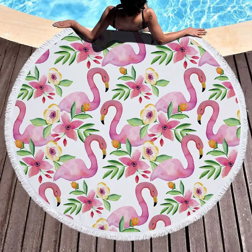 Beach Towel With Tassel Floral Flamingo Gift Bath Shower Towel For Adults 500g Microfiber 150cm Picnic Yoga Mat Blanket Carpet BeachStore 