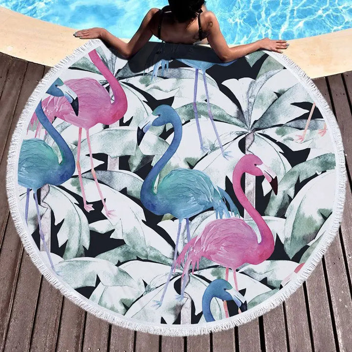 Beach Towel With Tassel Floral Flamingo Gift Bath Shower Towel For Adults 500g Microfiber 150cm Picnic Yoga Mat Blanket Carpet BeachStore 